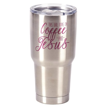 DICKSONS 8 x 4 in 30 oz Stainless Steel Tumbler with Lid This Girl Runs on Coffee  Jesus SSTUM11